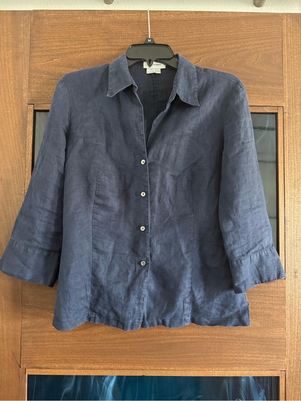 Zara Navy Linen Button-Down Shirt